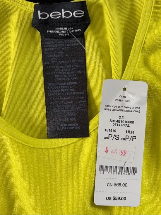 bebe Bright Yellow Ribbed Tank Midi Dress Size PS - Picture 3 of 8